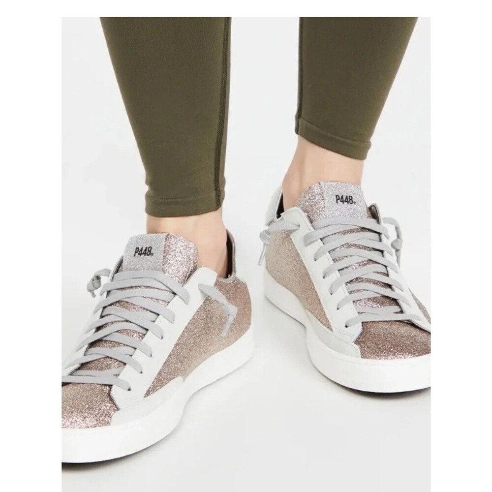 P448 John Rose Gold Glitter Suede Calf Hair
Low Top Sneakers Womens